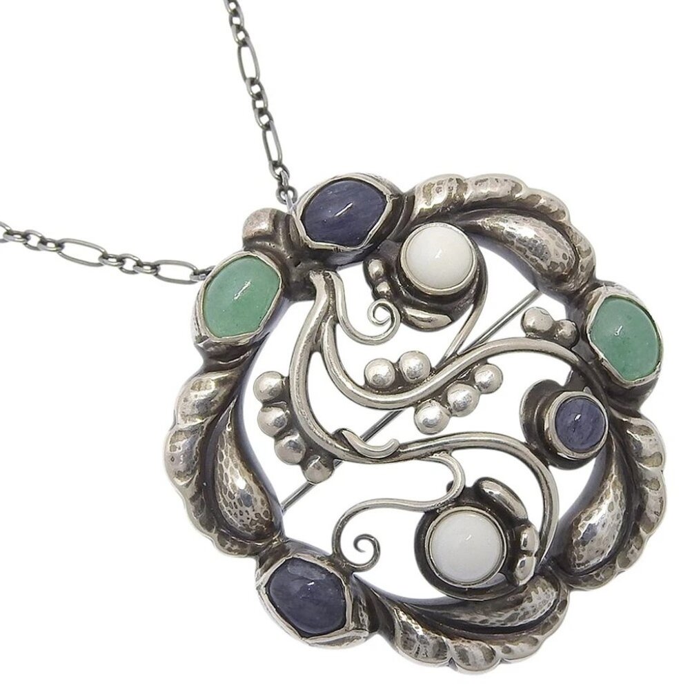 Georg Jensen Moonlight Blossom Necklace 2WAYBrooch #159 Silver925 23.1g Women